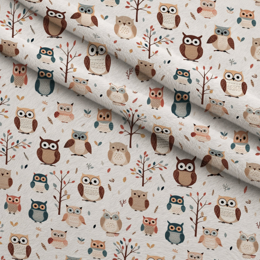 Woodland Hoots Pattern 5 Fleece Fabric — fleece fabric folded close-up preview (mv-fleece-v1:lying)