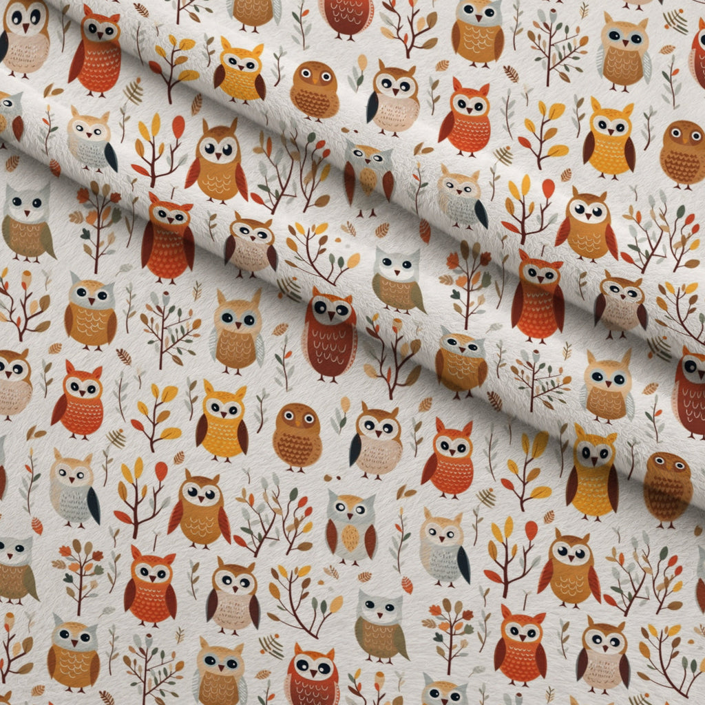 Woodland Hoots Pattern 6 Fleece Fabric — fleece fabric folded close-up preview (mv-fleece-v1:lying)