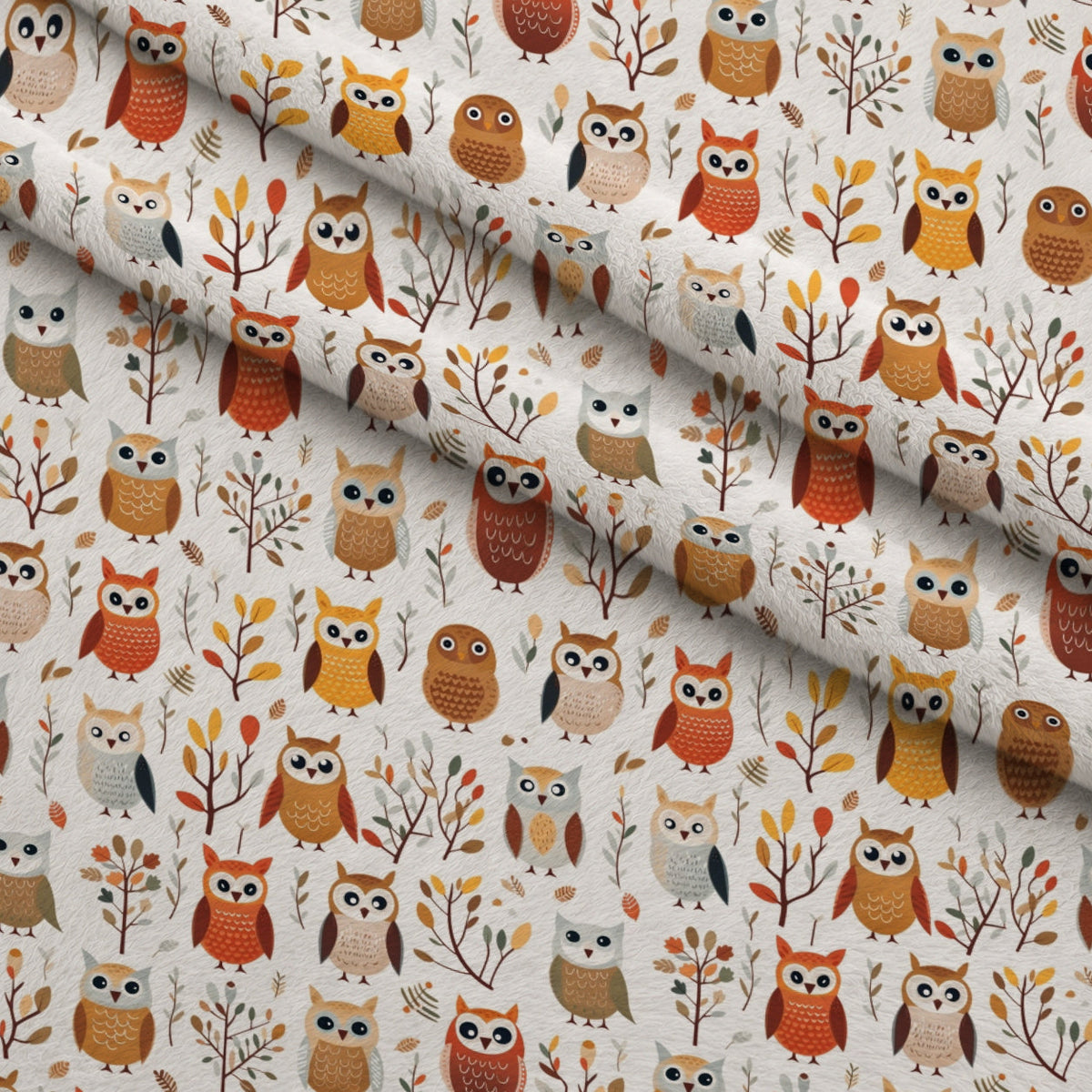 Woodland Hoots Pattern 6 Fleece Fabric — fleece fabric folded close-up preview (mv-fleece-v1:lying)