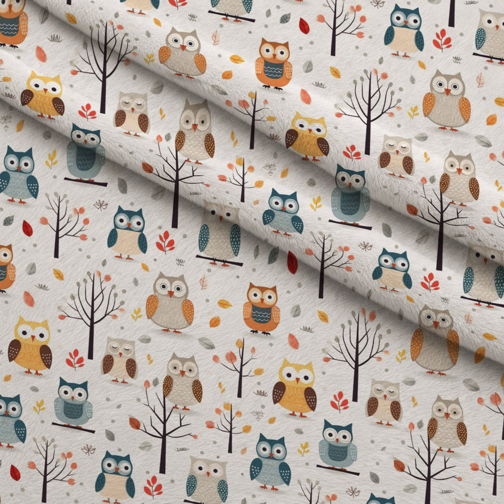 Woodland Hoots Pattern 7 Fleece Fabric — fleece fabric folded close-up preview (mv-fleece-v1:lying)