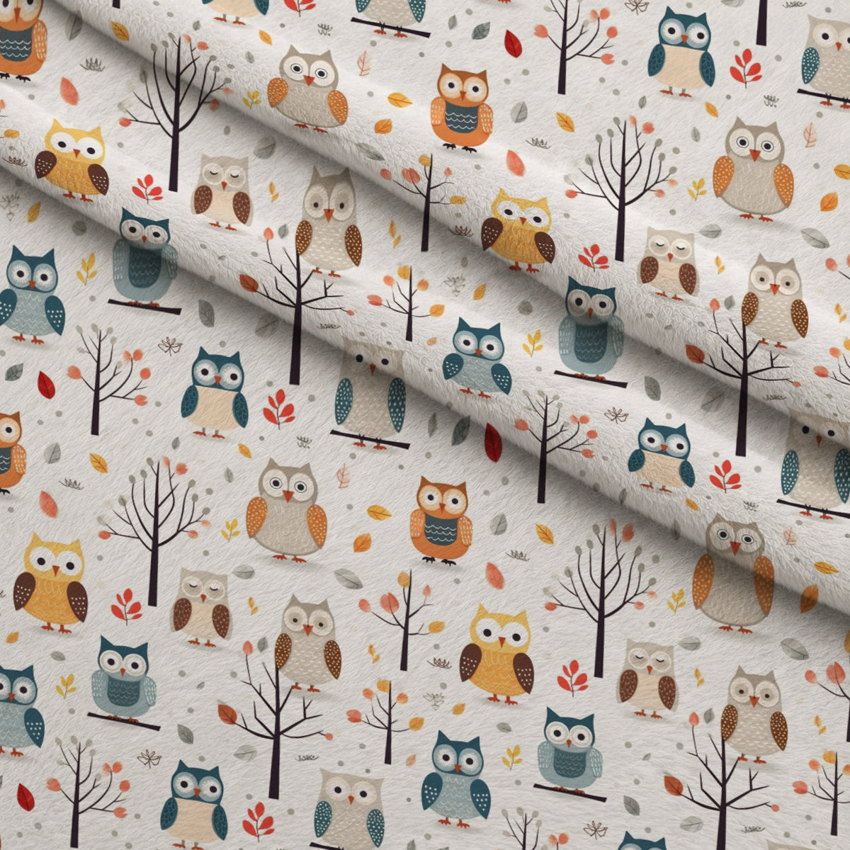 Woodland Hoots Pattern 7 Fleece Fabric — fleece fabric folded close-up preview (mv-fleece-v1:lying)