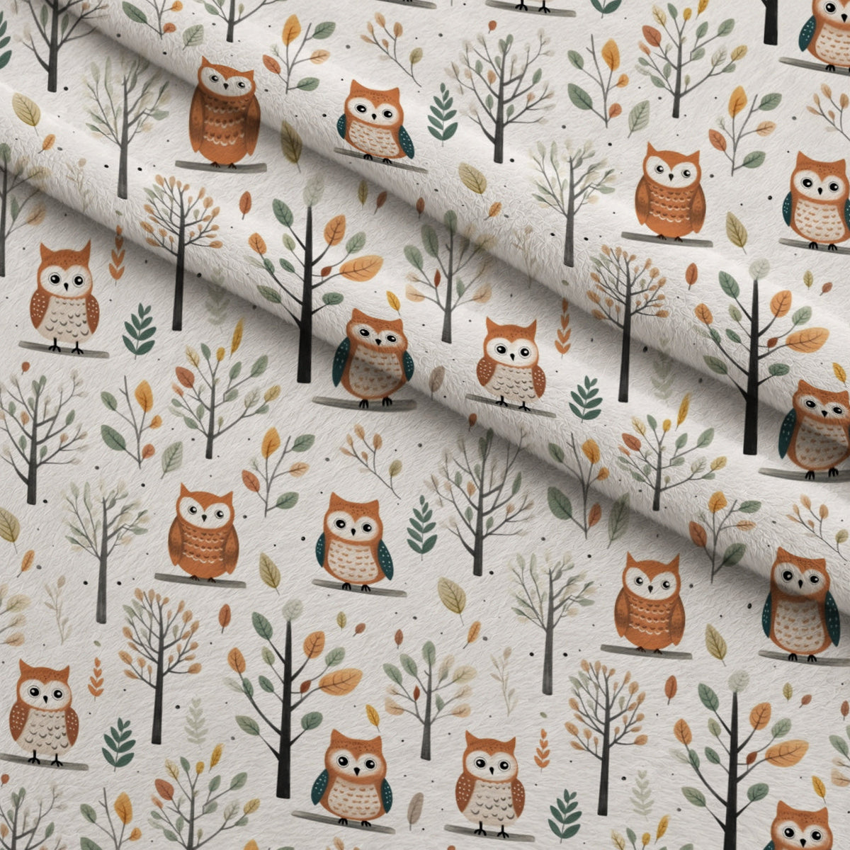 Woodland Hoots Pattern 8 Fleece Fabric — fleece fabric folded close-up preview (mv-fleece-v1:lying)