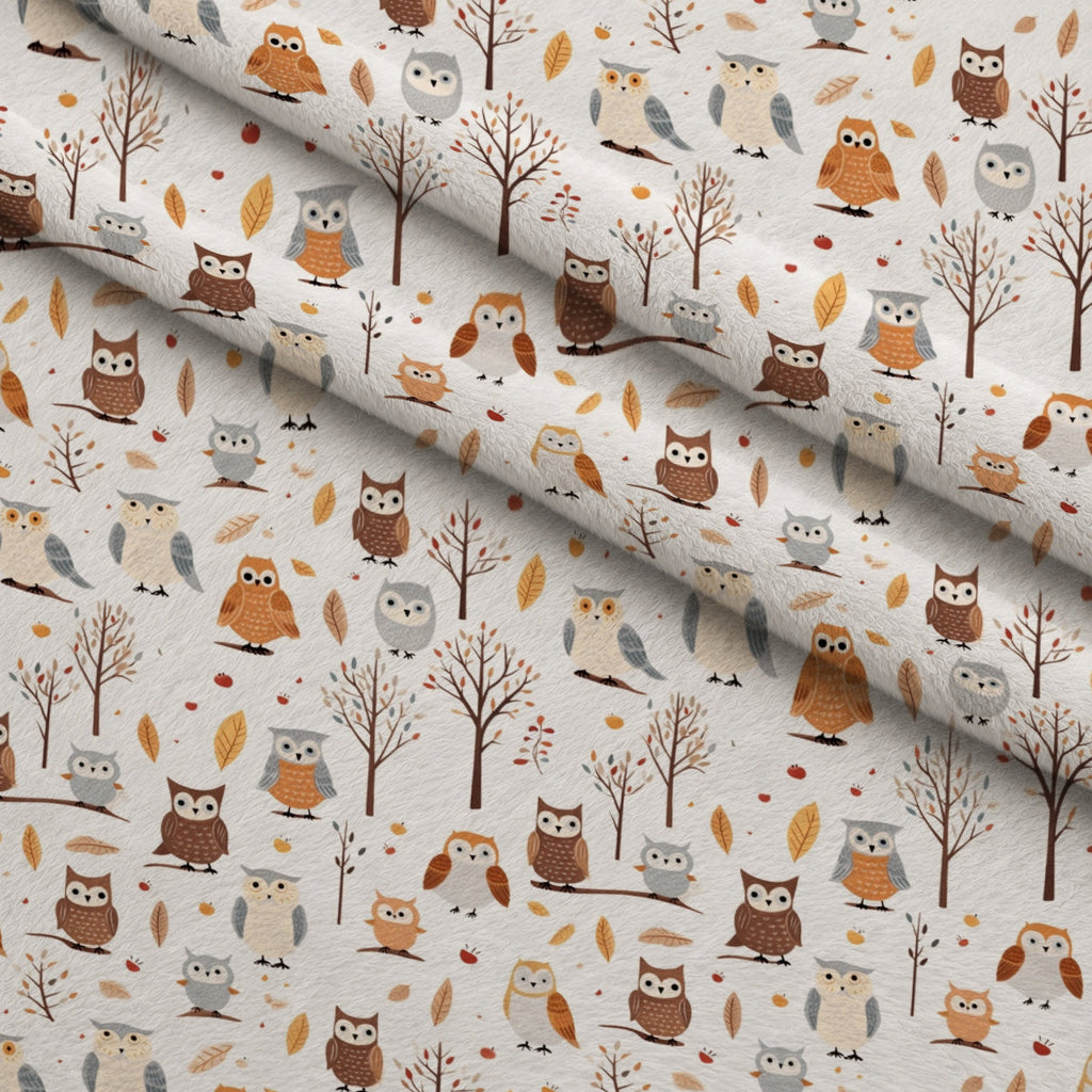 Woodland Hoots Pattern 9 Fleece Fabric — fleece fabric folded close-up preview (mv-fleece-v1:lying)