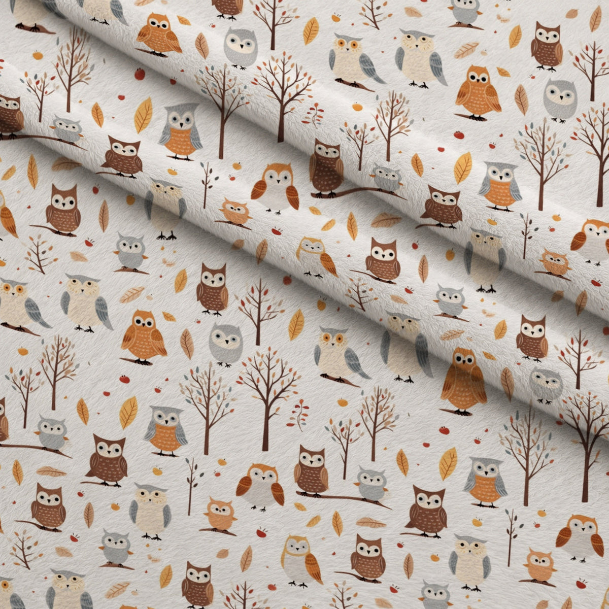 Woodland Hoots Pattern 9 Fleece Fabric — fleece fabric folded close-up preview (mv-fleece-v1:lying)