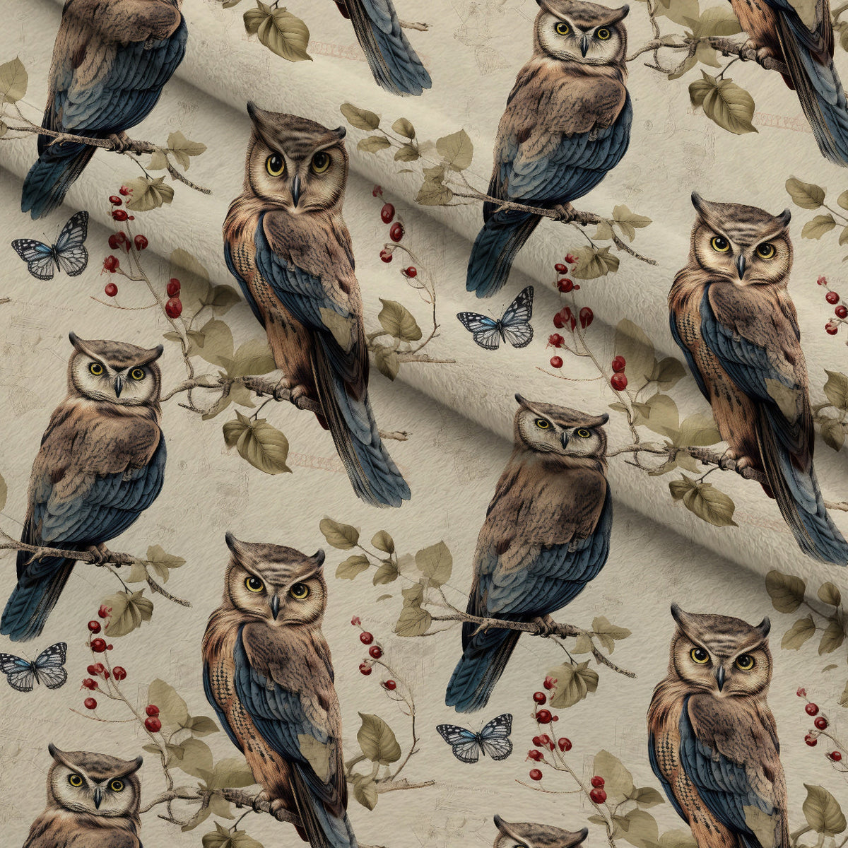 Woodland Watchers Pattern 4 Fleece Fabric — fleece fabric folded close-up preview (mv-fleece-v1:lying)