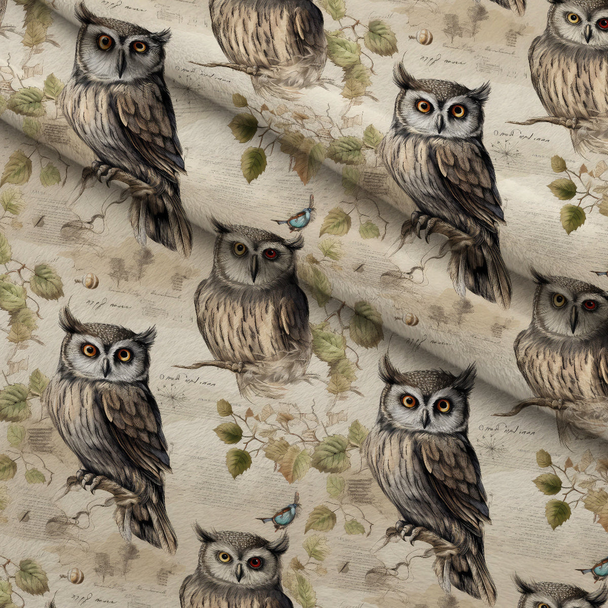 Woodland Watchers Pattern 6 Fleece Fabric — fleece fabric folded close-up preview (mv-fleece-v1:lying)