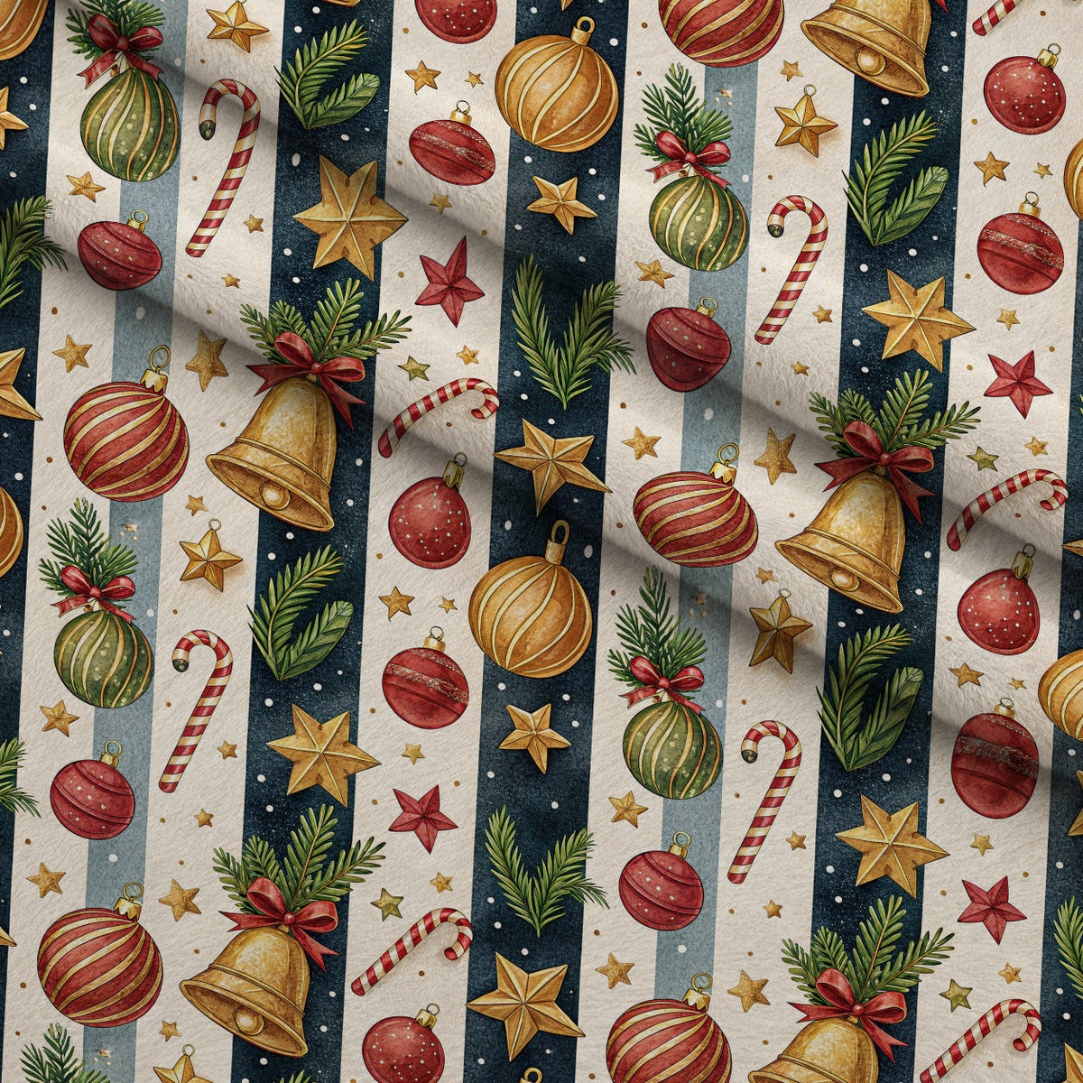 Yuletide Baubles Pattern 6 Fleece Fabric — fleece fabric folded close-up preview (mv-fleece-v1:lying)