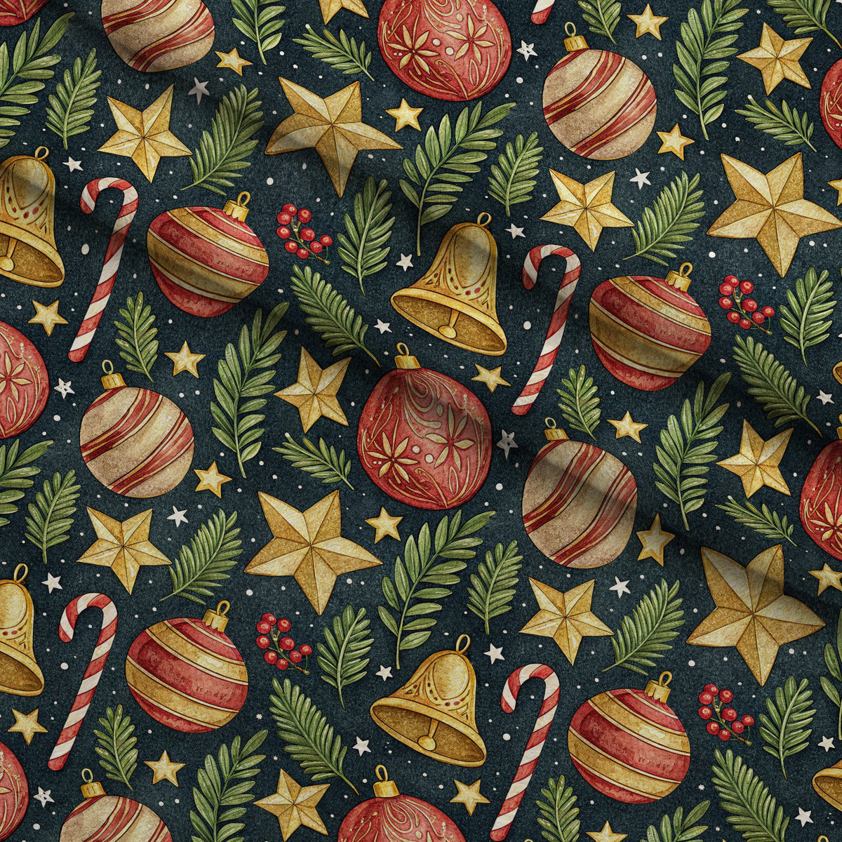 Yuletide Baubles Pattern 8 Fleece Fabric — fleece fabric folded close-up preview (mv-fleece-v1:lying)