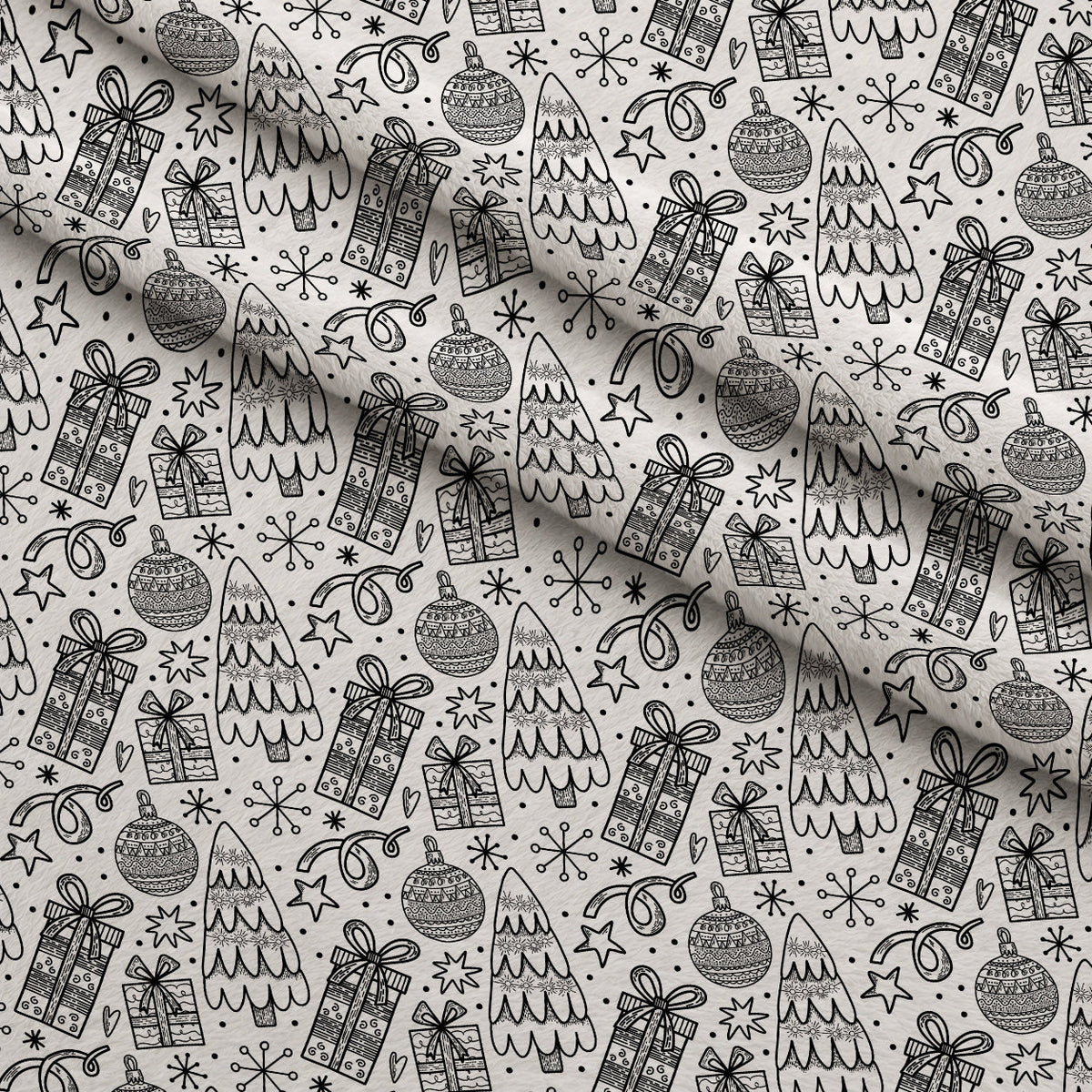 Yuletide Doodles Pattern 5 Fleece Fabric — fleece fabric folded close-up preview (mv-fleece-v1:lying)