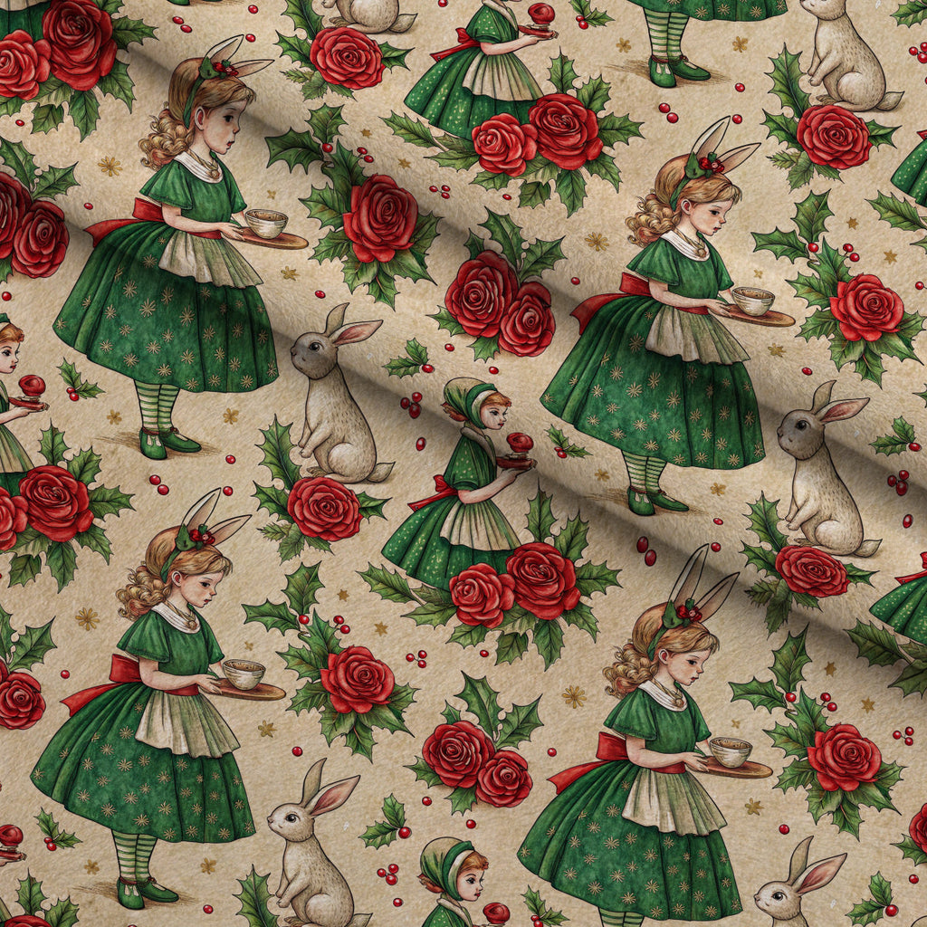 Yuletide Hare Pattern 33 Fleece Fabric — fleece fabric folded close-up preview (mv-fleece-v1:lying)