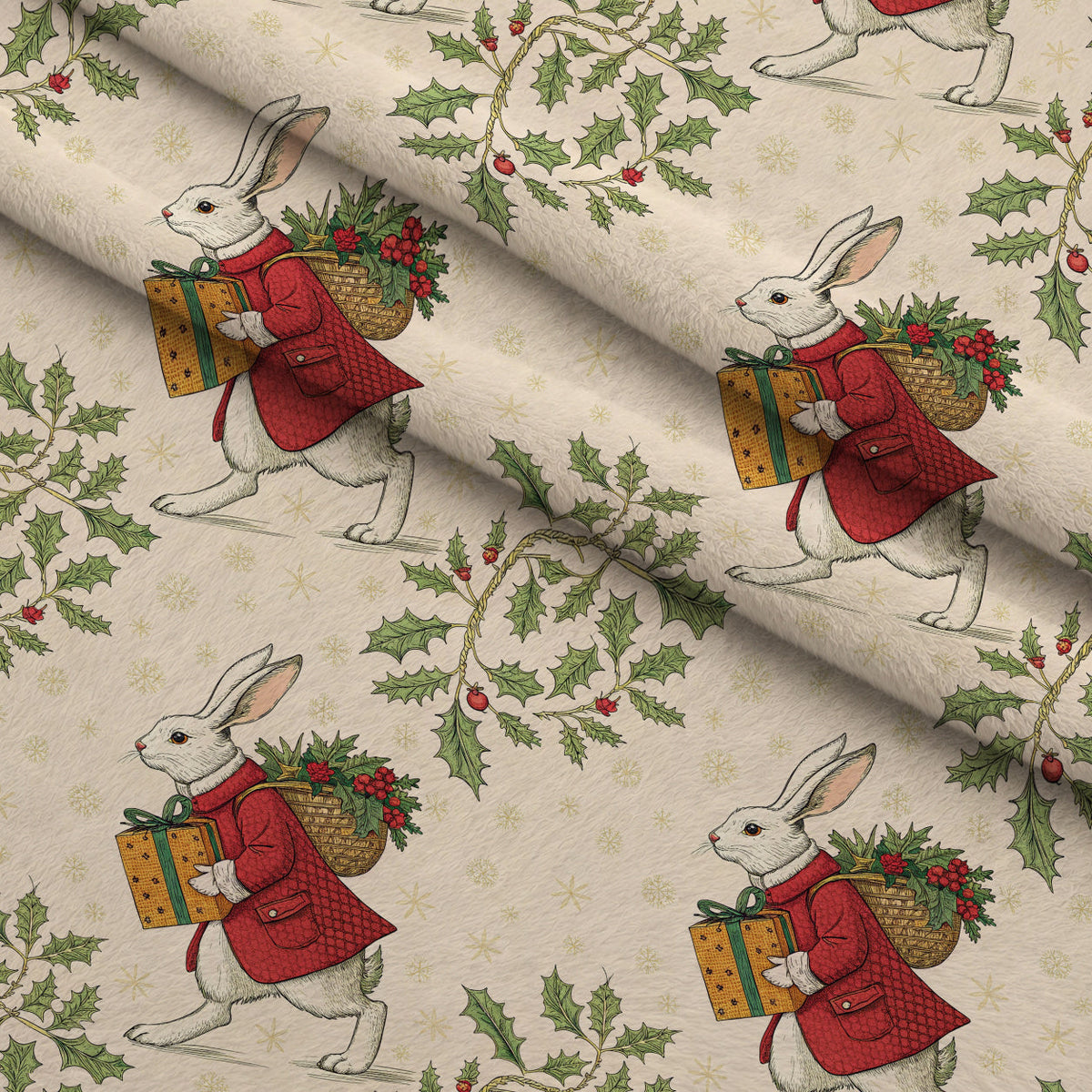 Yuletide Hare Pattern 41 Fleece Fabric — fleece fabric folded close-up preview (mv-fleece-v1:lying)