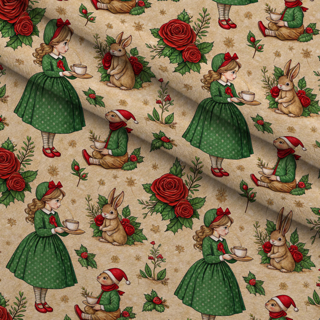 Yuletide Hare Pattern 42 Fleece Fabric — fleece fabric folded close-up preview (mv-fleece-v1:lying)