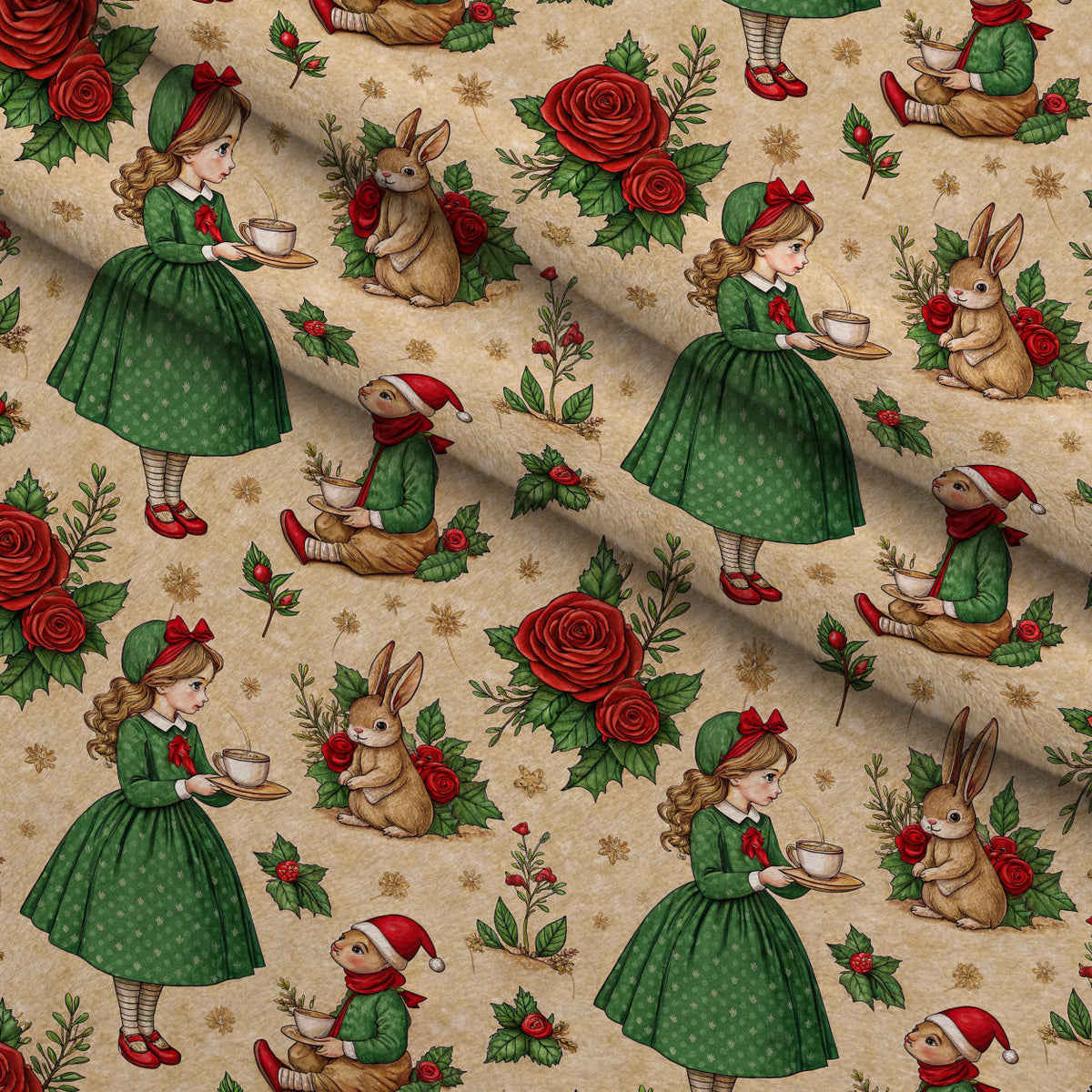 Yuletide Hare Pattern 42 Fleece Fabric — fleece fabric folded close-up preview (mv-fleece-v1:lying)