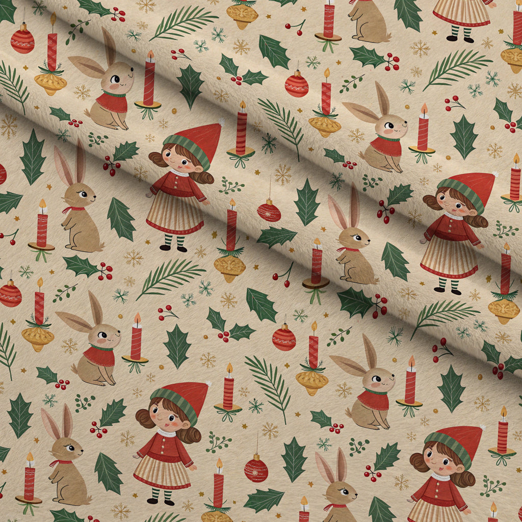 Yuletide Hare Pattern 48 Fleece Fabric — fleece fabric folded close-up preview (mv-fleece-v1:lying)