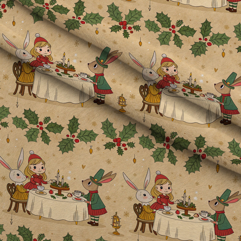 Yuletide Hare Pattern 49 Fleece Fabric — fleece fabric folded close-up preview (mv-fleece-v1:lying)